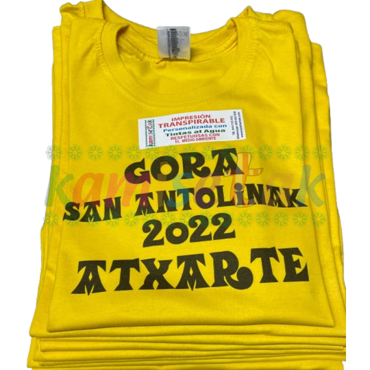 Camisetas amarillas de fiestas Gora San Antolinak de Atxarte Camisetas amarillas de fiestas Gora San Antolinak de Atxarte