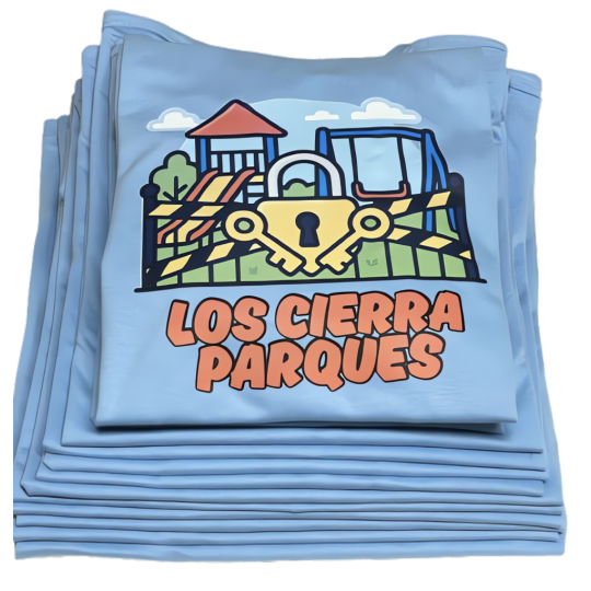 Ejemplo de camisetas de fiesta, de color Celeste, de la cuadrilla Los Cierra Parques Ejemplo de camisetas de fiesta, de color Celeste, de la cuadrilla Los Cierra Parques